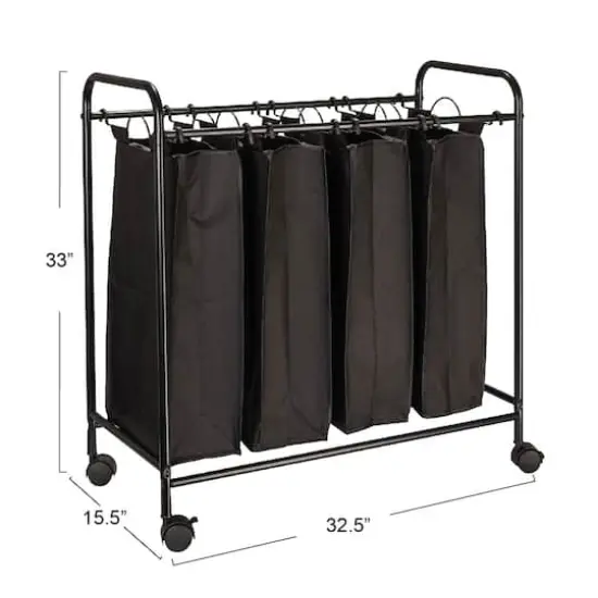 Household Essentials 4-Bag Rolling Laundry Sorter Cart Black {5}