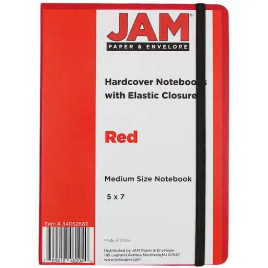 JAM Paper Medium Hardcover Notebook with Elastic Band Red {4}