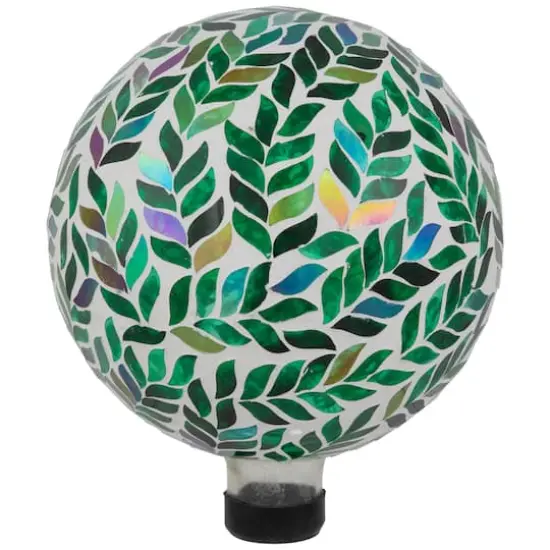 10" White & Green Mosaic Iridescent Leaves Outdoor Garden Gazing Ball {1}