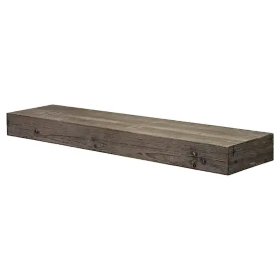 Large Gray Rustic Wood Floating Wall Shelf {1}