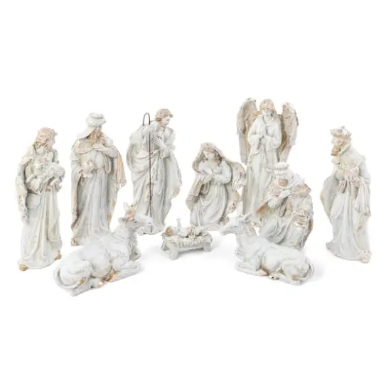 Glitzhome&reg; 10-Piece Ivory & Gold Resin Nativity Figurine Set {1}