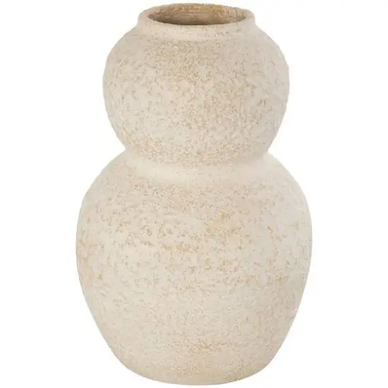 12" Cream Ceramic Hourglass Textured Vase {8}