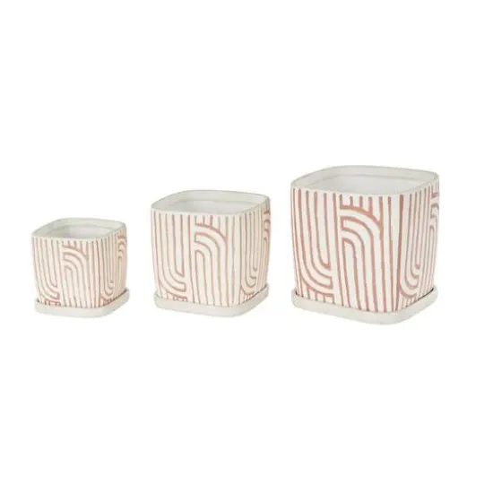 Pink Geometric Linear Arch Pattern Planter Set {9}