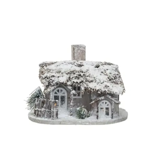 Hello Honey&reg; 8.5" Twig & Paper Cabin with Faux Snow & LED Light {1}