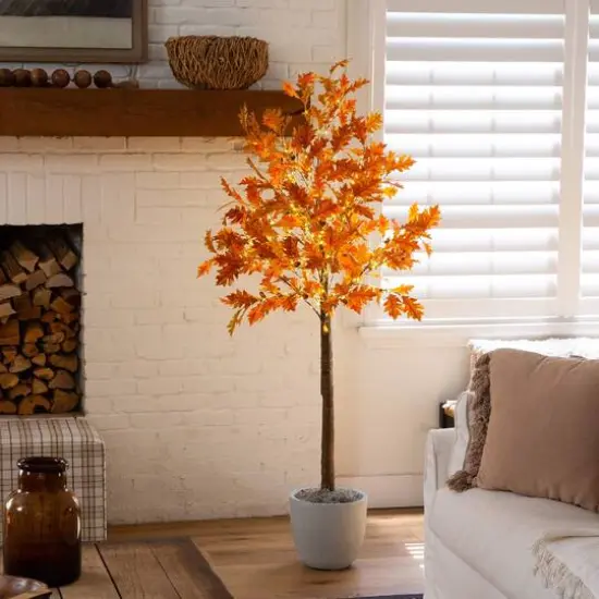 6ft. Pre-Lit Burnt Orange Autumn Maple Artificial Fall Tree with 300 Warm White LED Lights {10}