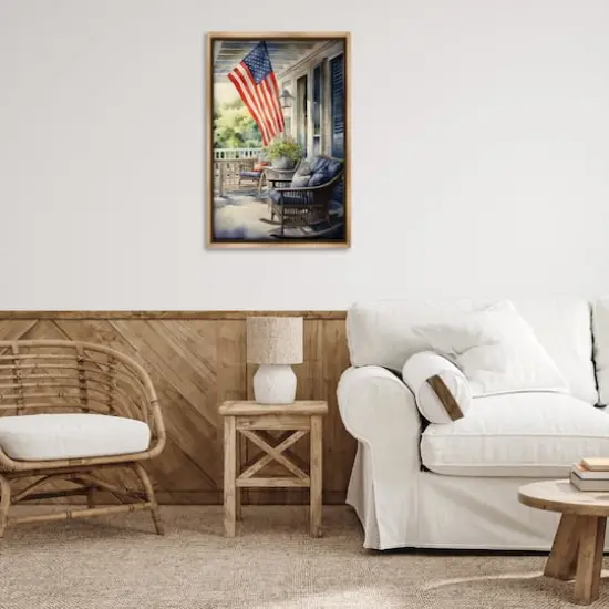 Stupell Industries Porch with American Flag Floater Framed Art Brown {3}