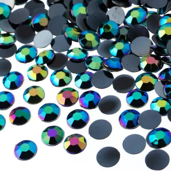 John Bead 8mm Acrylic Round Flat Back Rhinestones, 1,000ct. Black AB {1}