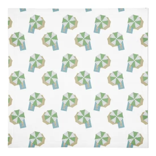 Umbrella Print Cotton Twill Napkin White and Green {1}