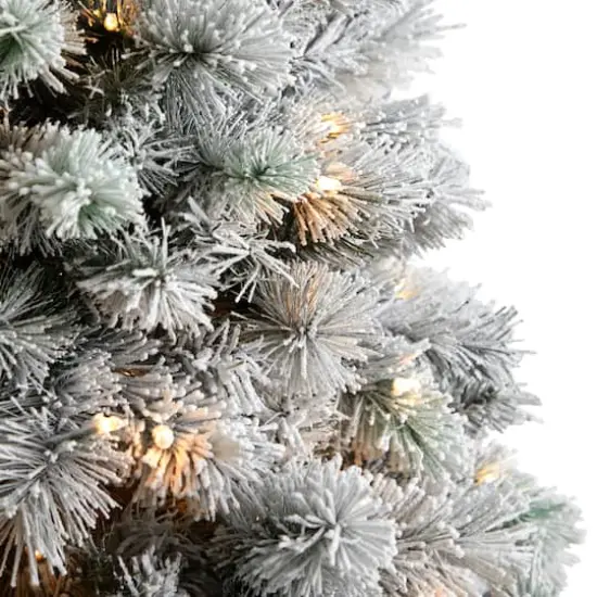6ft. Pre-Lit Flocked Oregon Pine Artificial Christmas Tree, Clear Lights {5}