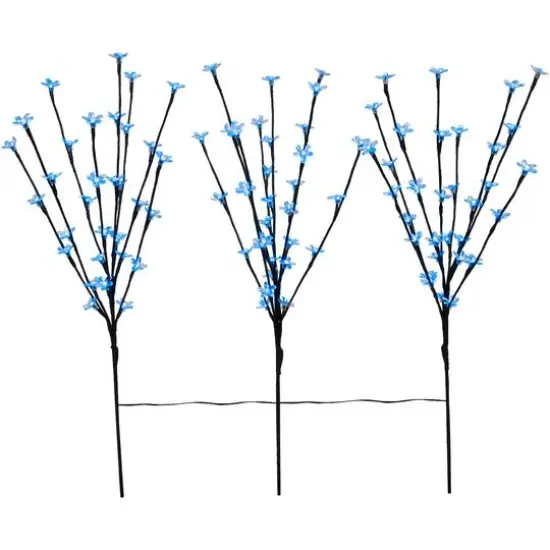 Set of 3 Pre-Lit Cherry Blossom Artificial Tree Branches 2.5' - Blue LED Lights Black {5}