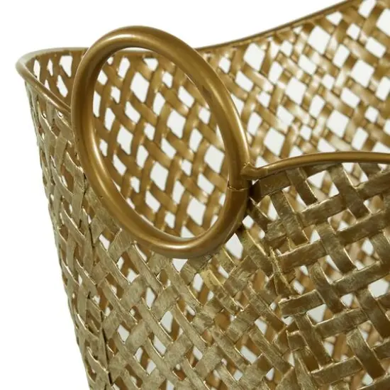 Gold Metal Contemporary Storage Basket {3}