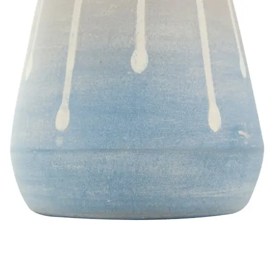 10" Blue & Gray Ceramic Abstract Ombre Drip Vase {5}