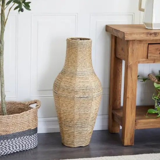 Brown Faux Seagrass Handmade Tall Woven Floor Vase 12" x 12" x 28" {6}