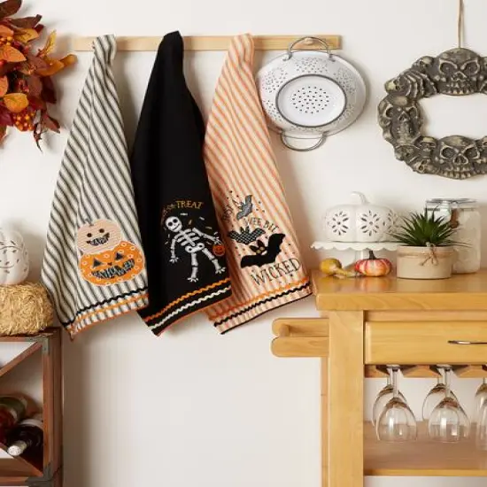 DII&reg; Embellished Halloween Happy Haunting Wicked Treats Dishtowels Set {12}