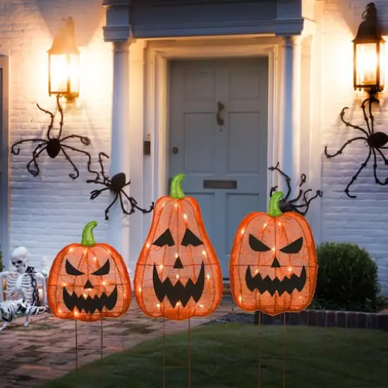 26" Orange LED Jack-O-Lantern Halloween Garden Stakes {3}