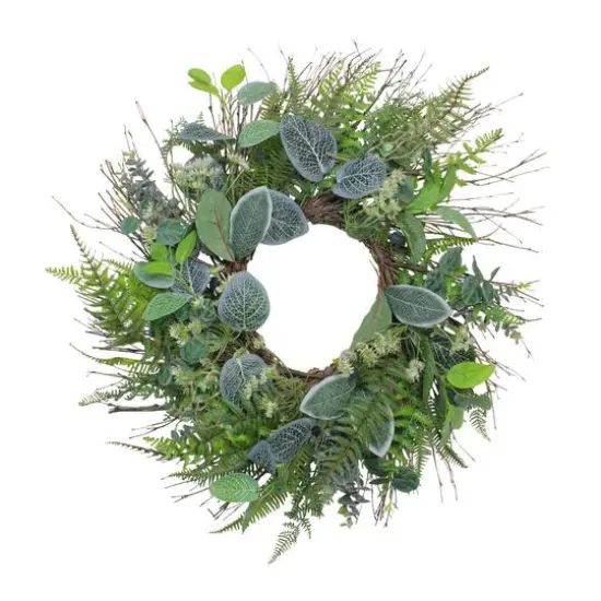 22" Green Eucalyptus, Ivy & Fern Wreath {1}