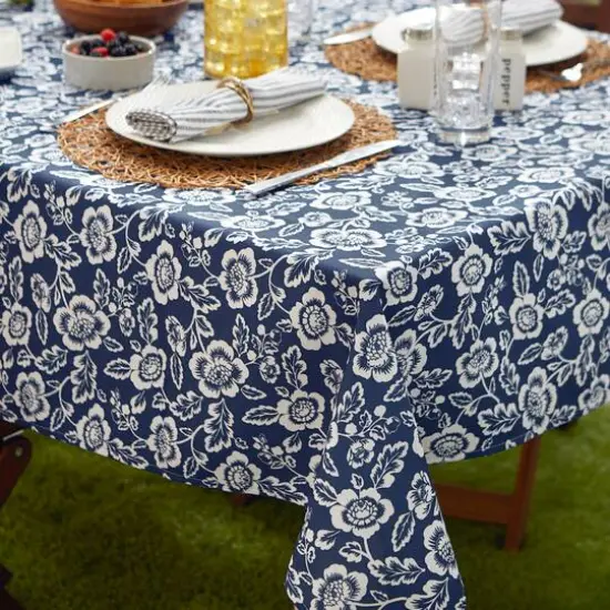 Nautical BlueFloral Print Outdoor Tablecloth with Zipper, 60" x 120" {6}