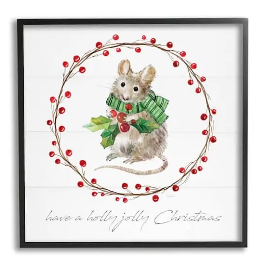 Stupell Industries Holly Jolly Christmas Mouse Framed Giclee Art Black {1}