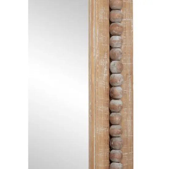 48" Light Brown Boho Style Wood Wall Mirror {6}
