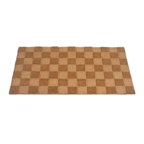 Hello Honey&reg; Natural Checkerboard Print Engraved Coir Doormat {9}