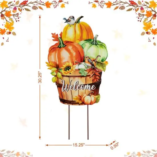 Glitzhome&reg; 30.25" Fall Metal Pumpkins with Barrel Yard Stake {8}