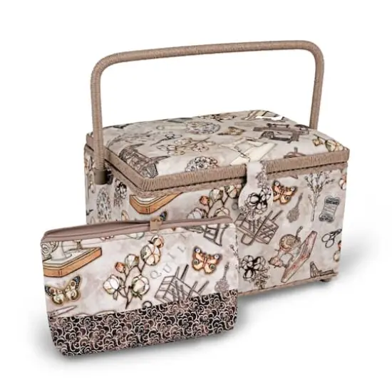 Dritz&reg; Neutral Sewing Large Rectangular Sewing Basket With Zippered Case {1}