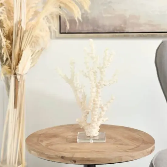 14" Cream Polystone Coral Sculpture with Clear Acrylic Base {3}