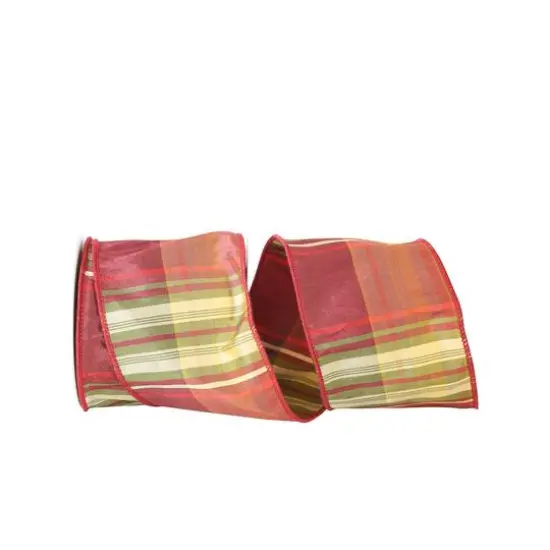 JAM Paper 4" x 10yd. Dupioni Wired Edge Woodlands Plaid Ribbon {1}