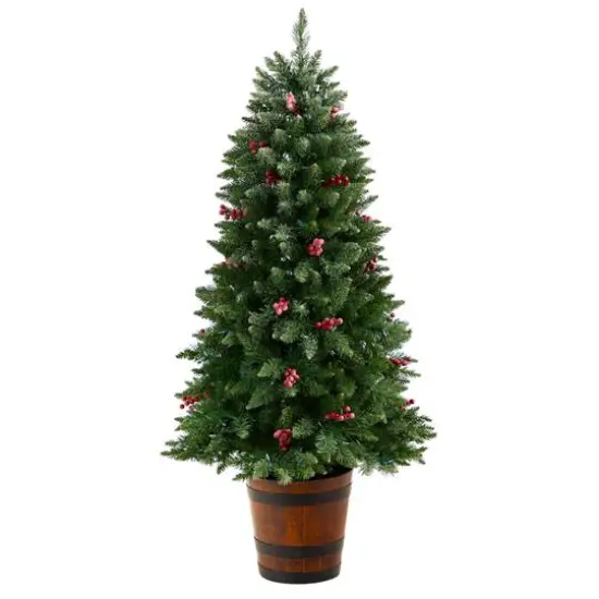 5ft. Pre-Lit Frosted Colorado Aspen Artificial Christmas Tree in Decorative Planter, White LED Lights {4}