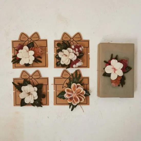 Hello Honey Multicolor Wool Felt Flower Gift Topper with Jute Wrap, 4ct. {4}