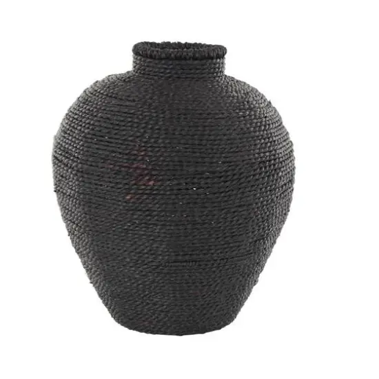 13" Black Handmade Wrapped Pot Metal Vase {9}