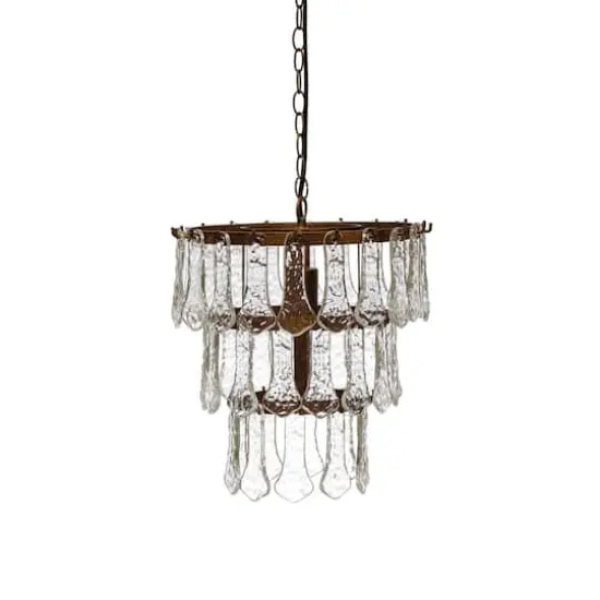 Hello Honey&reg; 13.5" Antique Finish Tiered Metal Chandelier with Organically Shaped Hanging Glass {1}