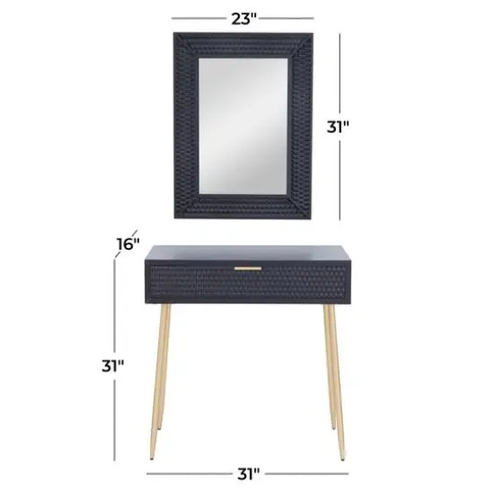Set of 2" Black Wood Contemporary Console Table with Mirror, 31" x 31" x 16" {8}