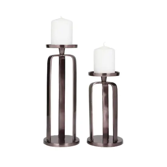 CosmoLiving by Cosmopolitan Set of 2 Black Aluminum Modern Candle Holder, 14" x 10" {1}