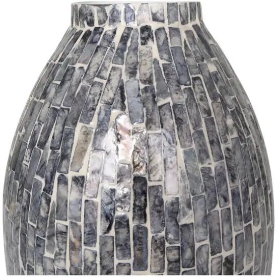 15" Gray Mother of Pearl Handmade Mosaic Inspired Vase {7}