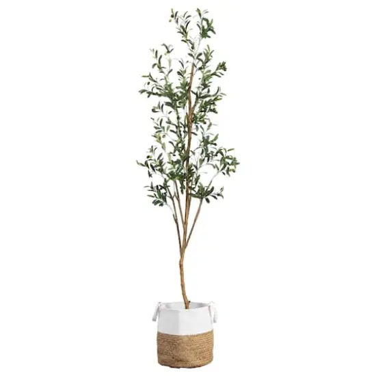 7ft. Olive Tree with Natural Trunk in Handmade Jute Basket {1}