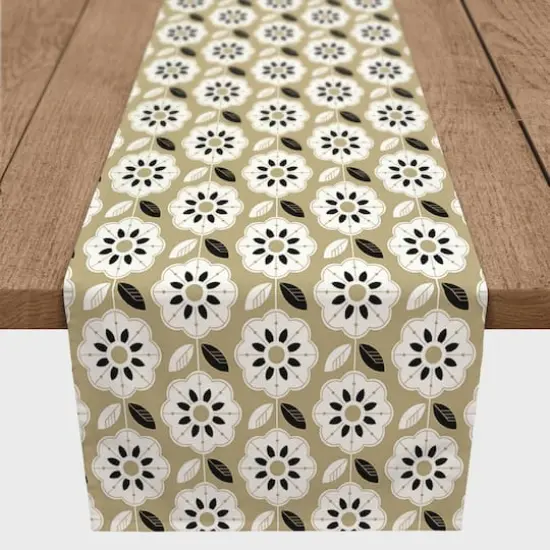 Mod Gold Flower 16" x 90" Cotton Twill Runner {1}