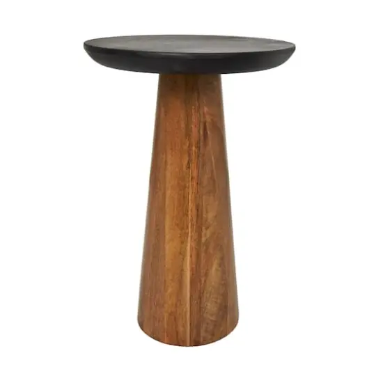 Brown Mango Wood Handmade Cone Shaped Accent Table with Black Tabletop Set {4}