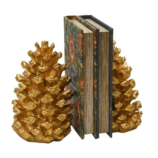 Hello Honey&reg; Pinecone Bookends Set Gold {3}
