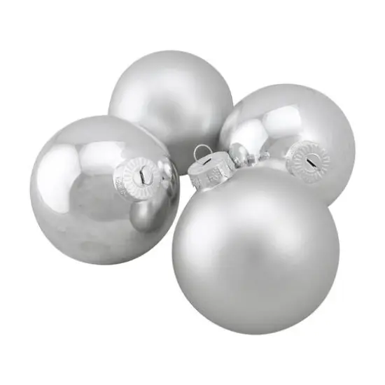 4ct. 4" Shiny and Matte Silver Glass Ball Christmas Ornaments {1}