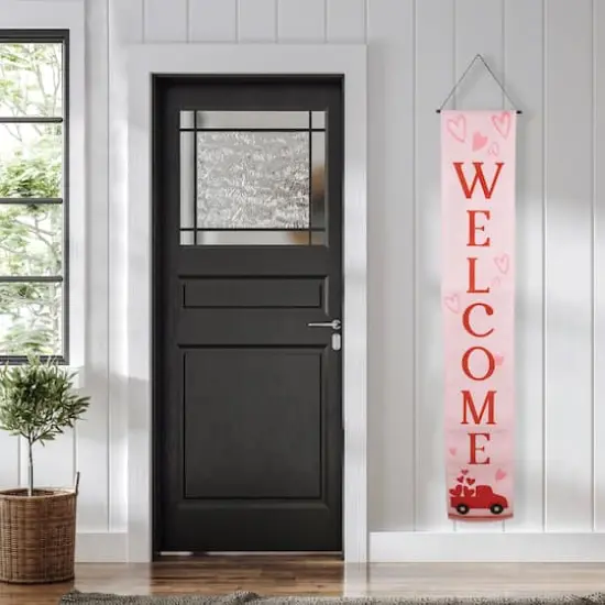 71" Welcome & Happy Valentine's Day Outdoor Door Banners Set {3}