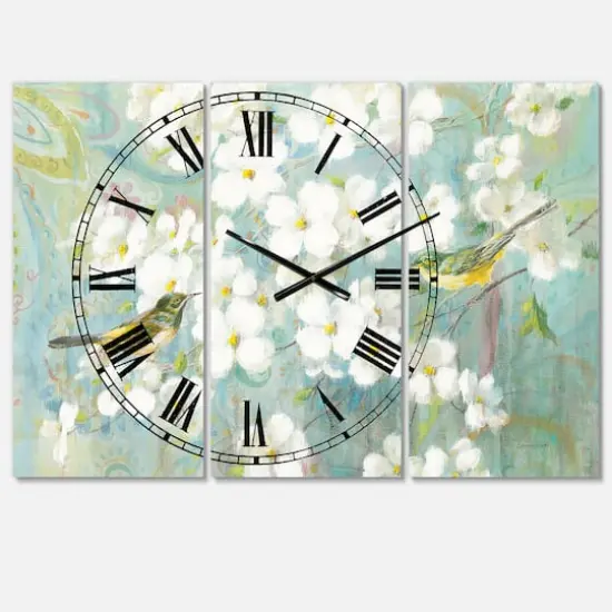 Designart 'Birds On Blossom Traditional Multipanel Wall Clock {1}