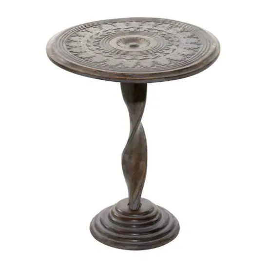 18" Brown Traditional Mango Wood Accent Table {3}