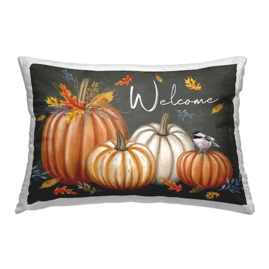 Stupell Industries Welcome with Autumnal Pumpkins Outdoor Printed Pillow {1}