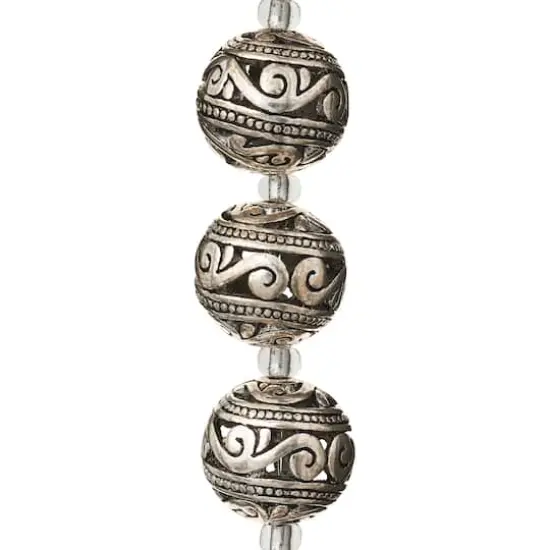 Silver-Plated Carved Filigree Beads, 14mm by Bead Landing&trade; {1}