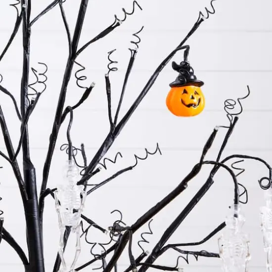 5ft. Pre-Lit Artificial Halloween Pumpkins and Skulls Ornament Tree with 72 Warm White LED Lights {4}