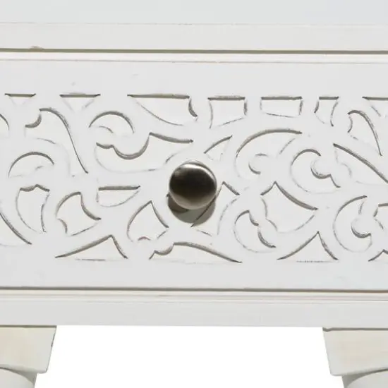 24" White Farmhouse Mango Wood Accent Table {8}