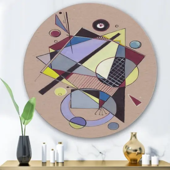Designart - Colored Geometric Abstract Compositions IV - Modern Metal Circle Wall Art {4}
