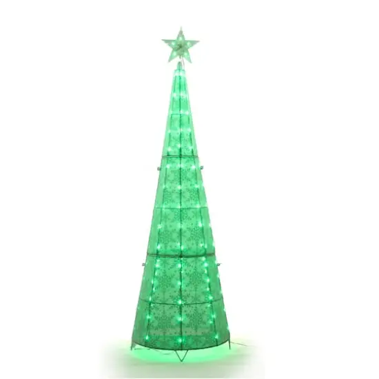 72'' Color Changing LED Glittering Snowflake Cone Tree Sculpture {3}