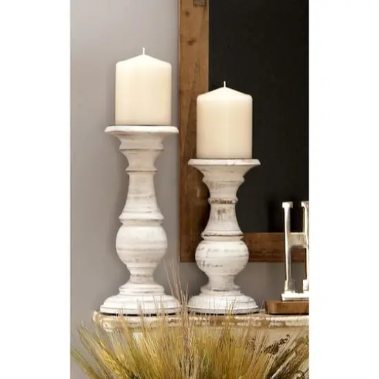 Mango Wood Traditional Candle Holder Set White {9}